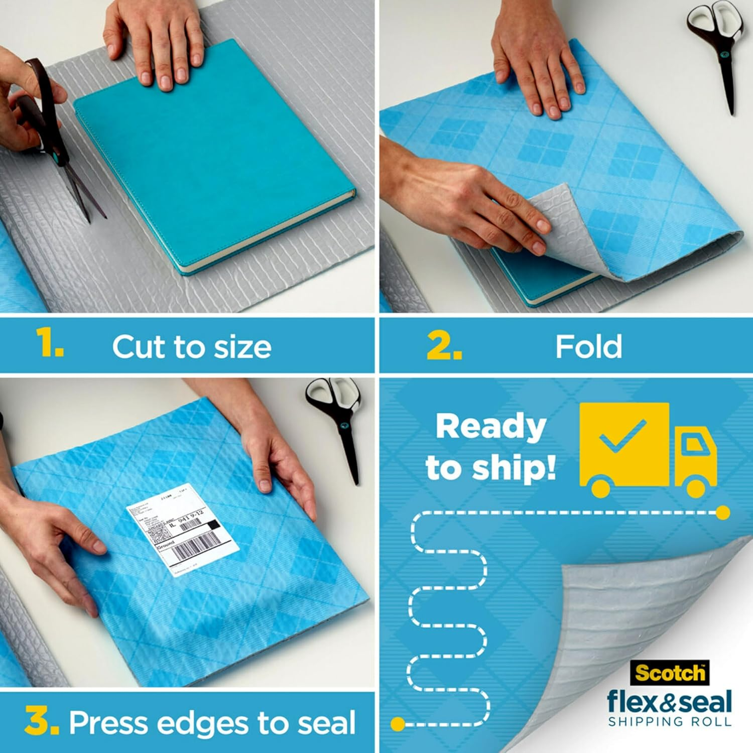 Scotch Flex and Seal Shipping Roll 38Cm X 3M, as Easy as Cut, Fold, Press to Securely Seal Packages, Easy Packaging Alternative to Shipping Bags (FS-1510) image number 6