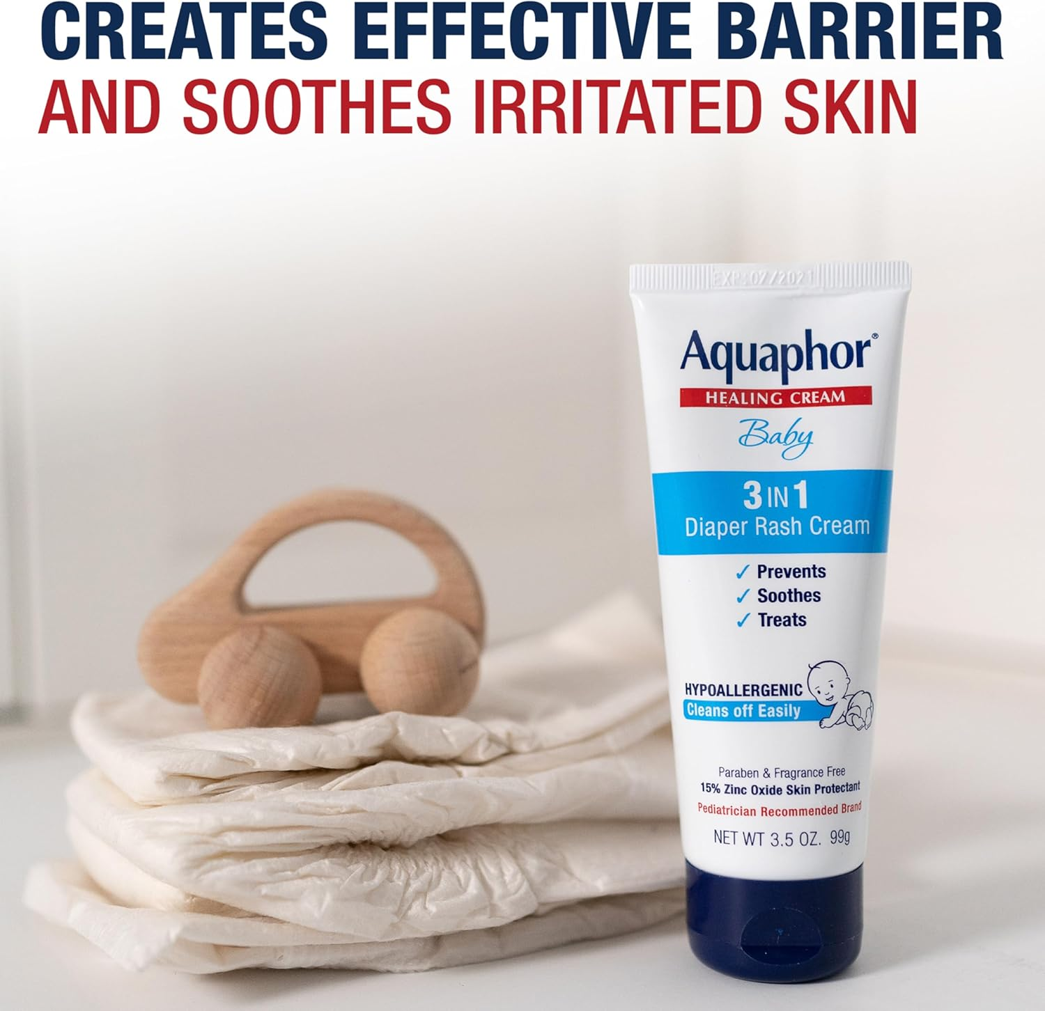 Aquaphor Baby 3 in 1 Diaper Rash Cream - Prevents, Soothes and Treats Diaper Rash - 3.5 Oz. Tube (Pack of 3) image number 2