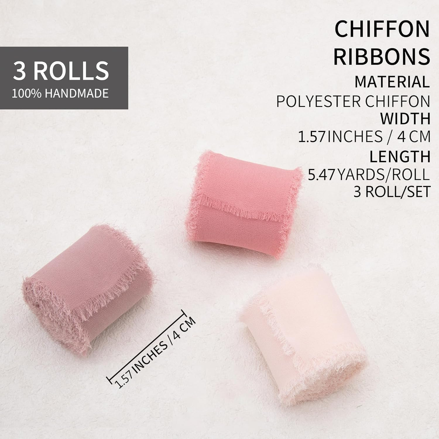 JOWILIN Chiffon Silk Ribbon Fringe, 3 Rolls 1.5" &times; 5.5Yd Handmade Ribbon, Frayed Edges Ribbon for Wedding Invitations Gifts Wrapping DIY Crafts, Bridal Bouquets Party Decorations (Pink) image number 3