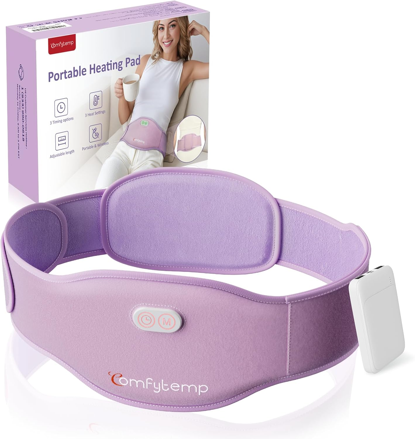 Comfytemp Portable Belly and Back Heating Pad for Period Pain Relief, 5000Mah, 3 Timer 3 Heat, Cordless Dual-Zone Menstrual Period Belt, Fast Back or Belly Heating, Present for Women Girl Mom image number 4