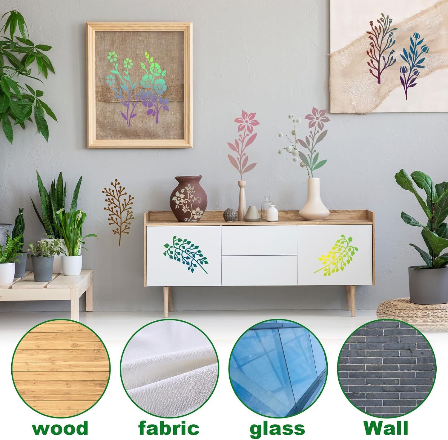 Gosknor 18Pcs Flower Stencils for Painting, Reusable Washable Floral Stencils Flower and Leaf Drawing Templates for Wall Art Wood Craft Spring Home Decoration image number 1