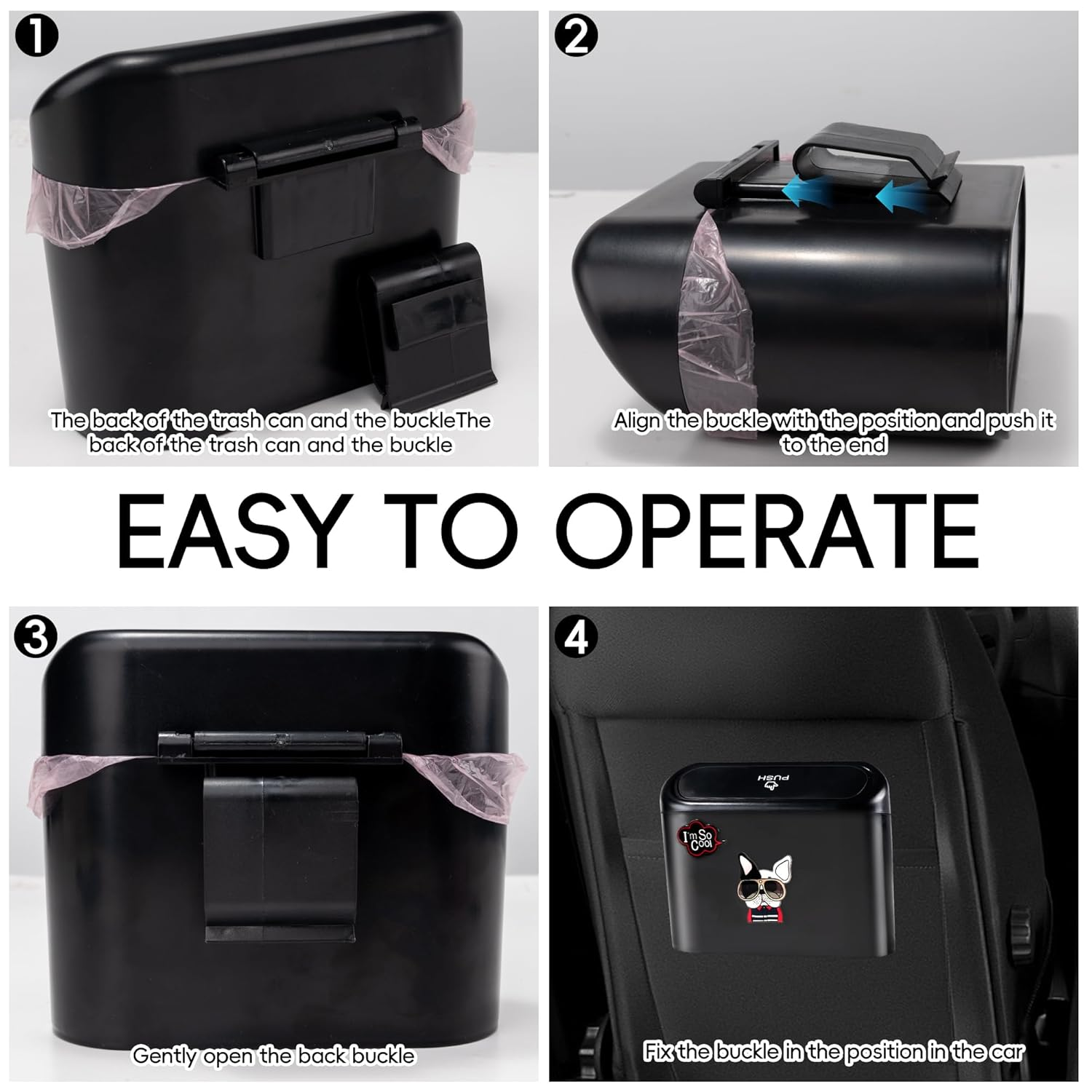 Car Trash Can with Lid ABS Leakproof Vehicle Garbage Bin Cool Dogfighting Pattern Storage Bucket with 100Pcs Trash Bags for Front Back Seat Centre Console Accessories Suitable for Car Home Office image number 2