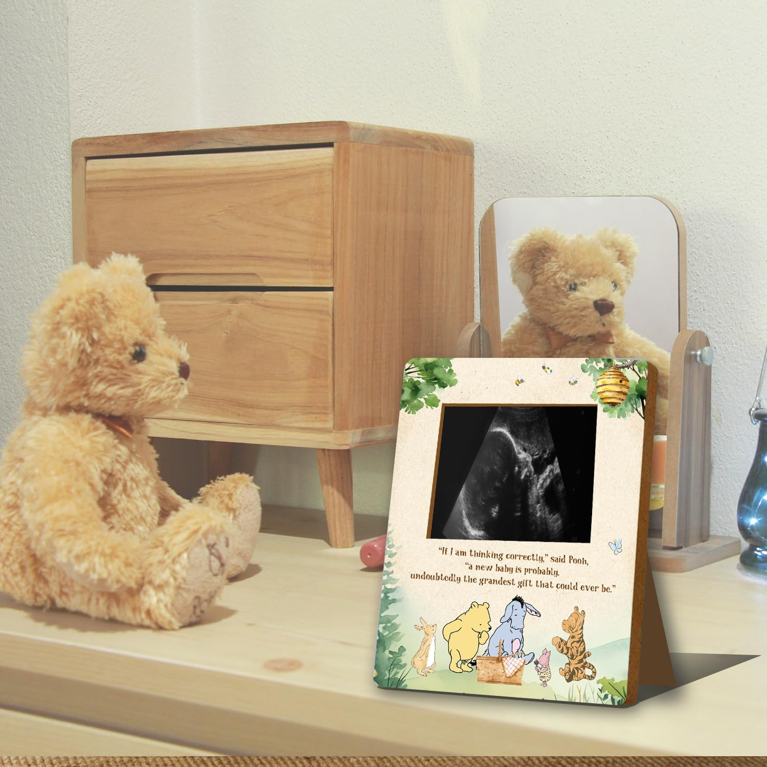 Winnie Baby Shower Picture Frame, Winnie Pregnancy Milestone Keepsake, Winnie Ultrasound Picture Frame, Winnie Baby Shower Sign, Winnie Baby Shower Decor, Winnie Gifts, Winnie Gender Reveal Decor image number 1
