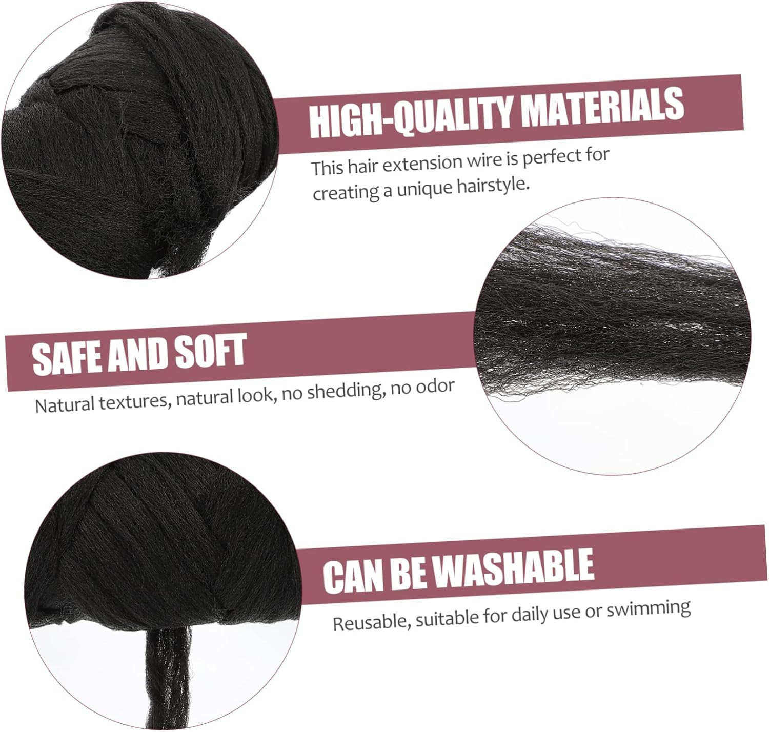 Healeved 2 Rolls Brazilian Wool Braid Hair Accessories Braid Hair Wire Hair Accessory Women Styling Wig Braid Hair Line Hair Extensions Line Long Realistic Wig Long Straight Hair Wire image number 4