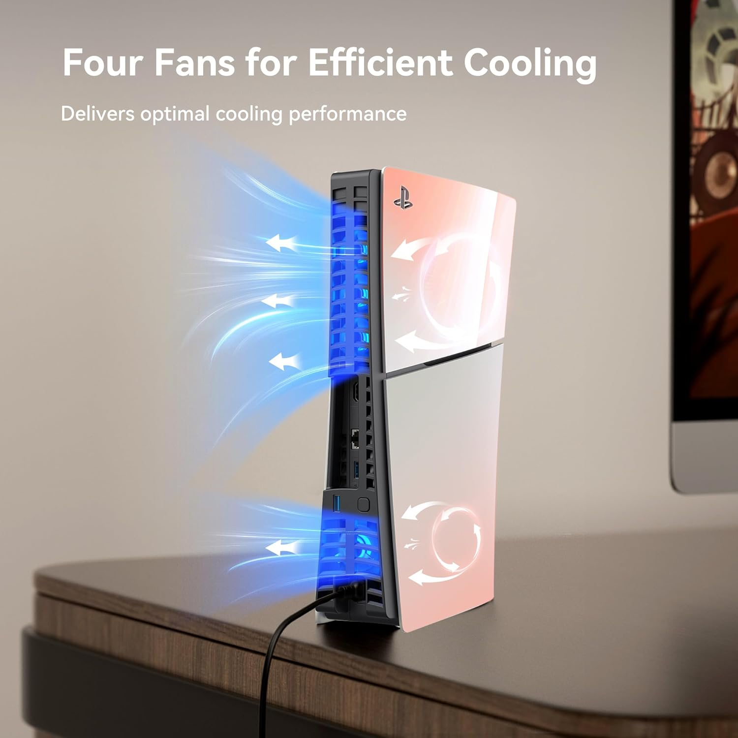 KIWIHOME Cooling Fan for PS5 Slim, Efficient Cooler Fan with Auto On/Off, Adjustable Speed, Quiet Cooling Fan with USB3.0 Port, Four Fan Cooling System with LED Light, Not for PS5 2020 and PS5 Pro