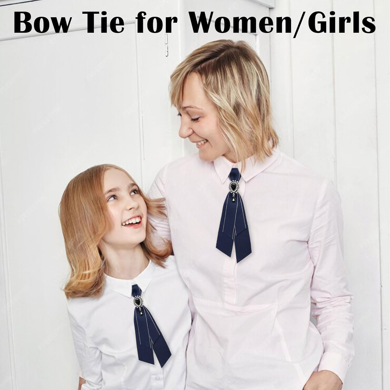 Bow Tie for Women, Adjustable Womens Tie Girls Uniform Ties Pre Tied Womens Necktie with Artificial Pearl for School - Baby Blue Yellow image number 6
