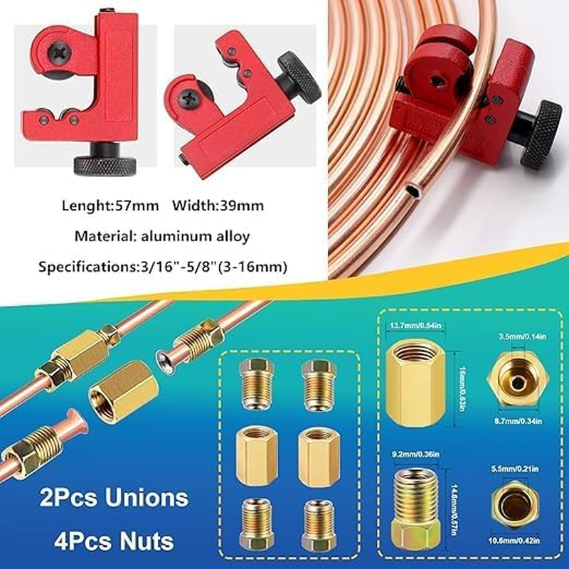 26Pack 3/16 Inch Brake Line Kit Include 25 FT Zinc-Plated Brake Lines with Fitting(16Pcs Fittings,2Pcs Union+4Pcs Nut) Brake Line Bender,Single Flare Tool,Cutter 3/16 Inch Brake Line Kit image number 2