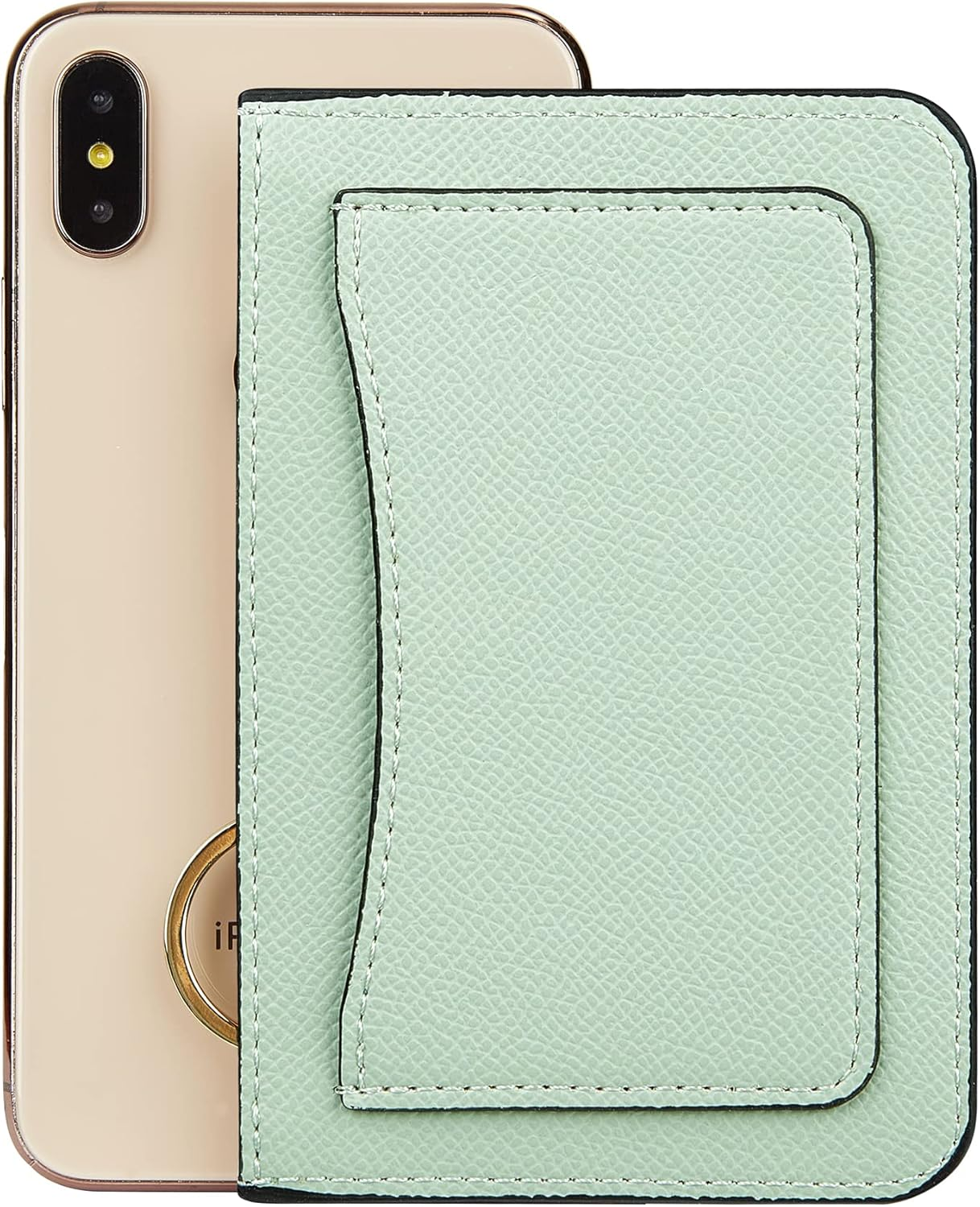 Women'S Leather Slim Minimalist Card Holder Case Zipper Changes Coin Front Pocket Wallet with Keychain, Green, Casual image number 2