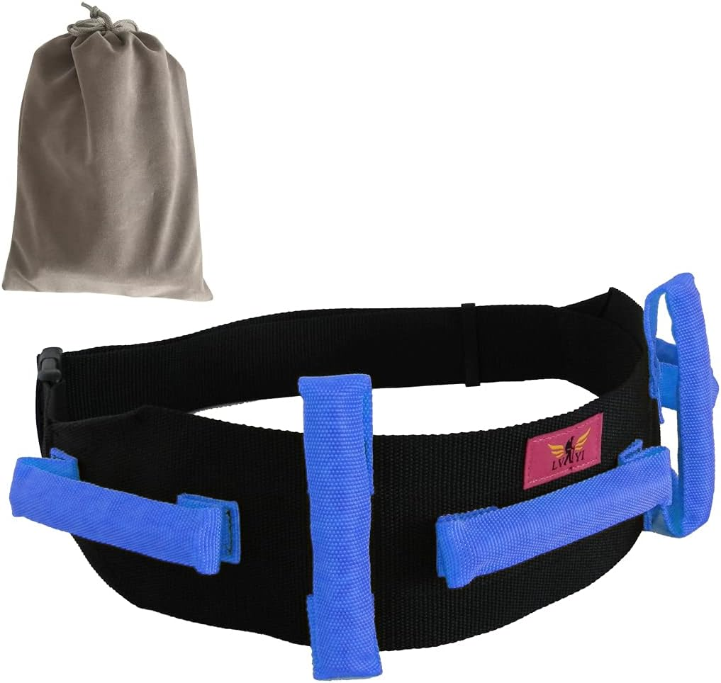 Transfer Gait Belt - 55" L X 4" W, Solid Black Handle, Quick Release Buckle - Elderly Patient Mobility Aid for Safe Walking Ambulation (Sky Blue)