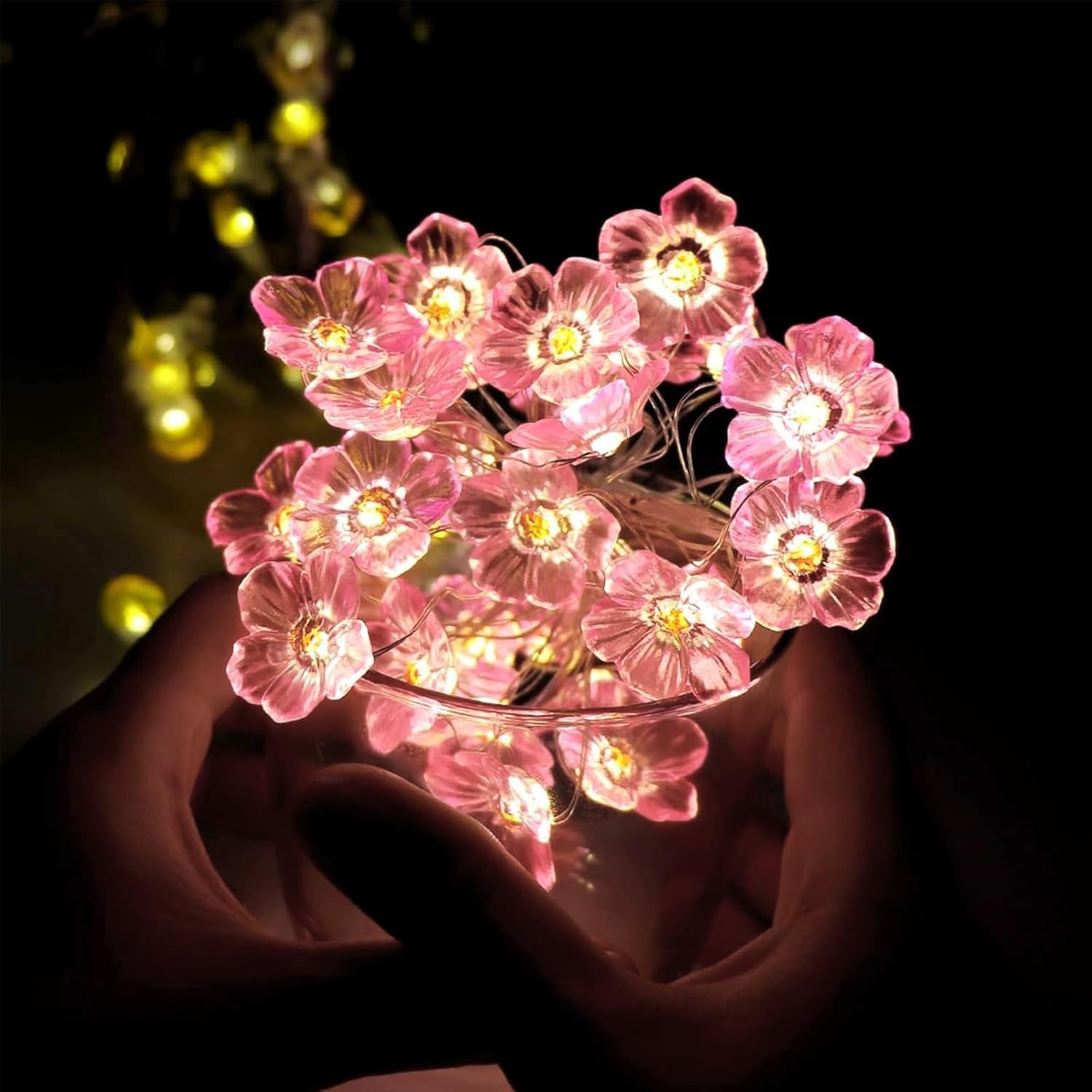 Goldrock LED Fairy Lights Cherry Blossom Decoration, 2 M 20 LED Cherry Blossom Lights, Fairy Lights Flowers Indoor Battery Pink, Kawaii Japanese Decoration, Cherry Blossom Fairy Lights for Spring image number 2
