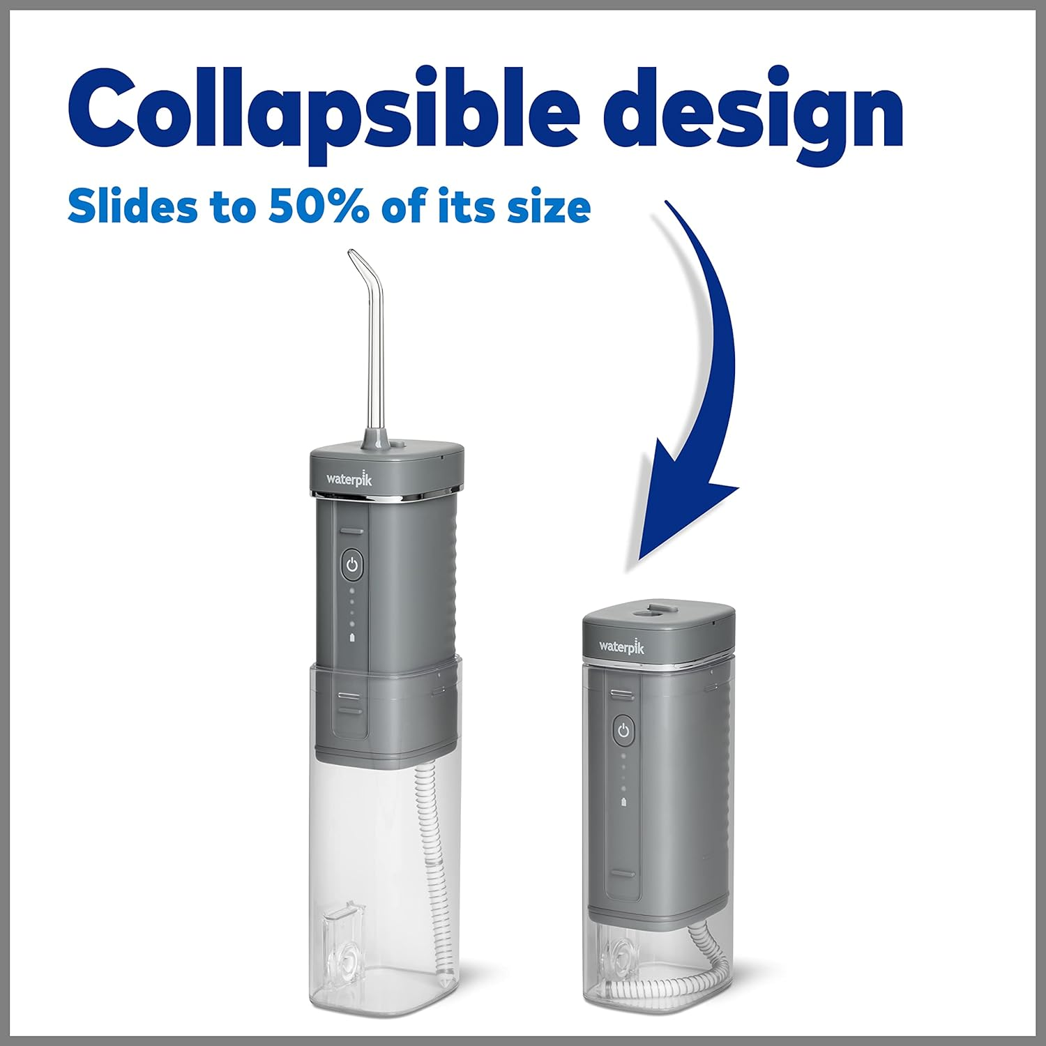 Waterpik Cordless Slide Professional Water Flosser, Portable Collapsible for Travel and Storage, with Travel Bag and 4 Tips, ADA Accepted, Rechargeable and Waterproof, Modern Gray WF-17CD017-1 image number 1