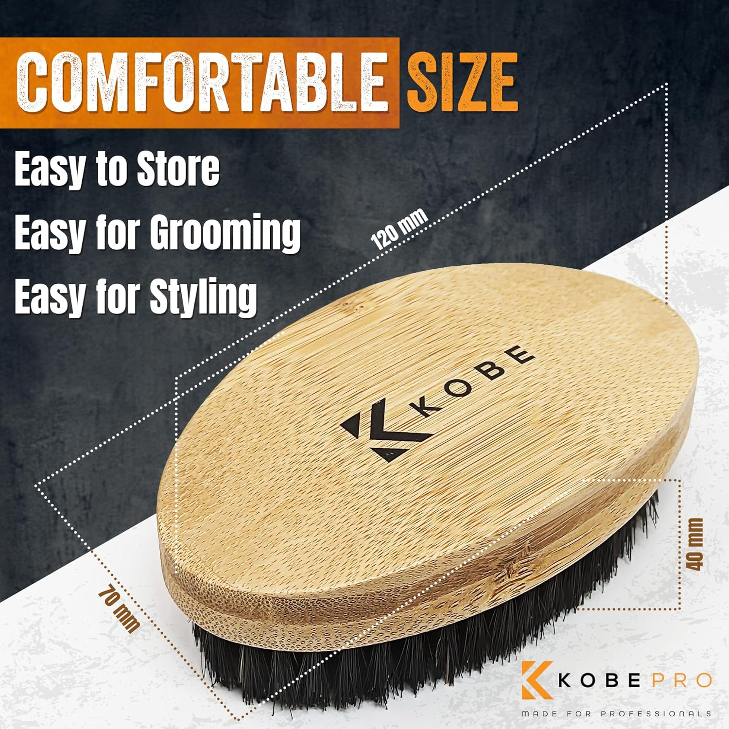 Kobe Palm Men'S Military Style Boar Bristle Hair Brush/Beard Brush - Hand Sized Beard Brush for Men - Perfect for Beard Care - Works Well with Beard Oils (Bamboo) - Beech image number 6