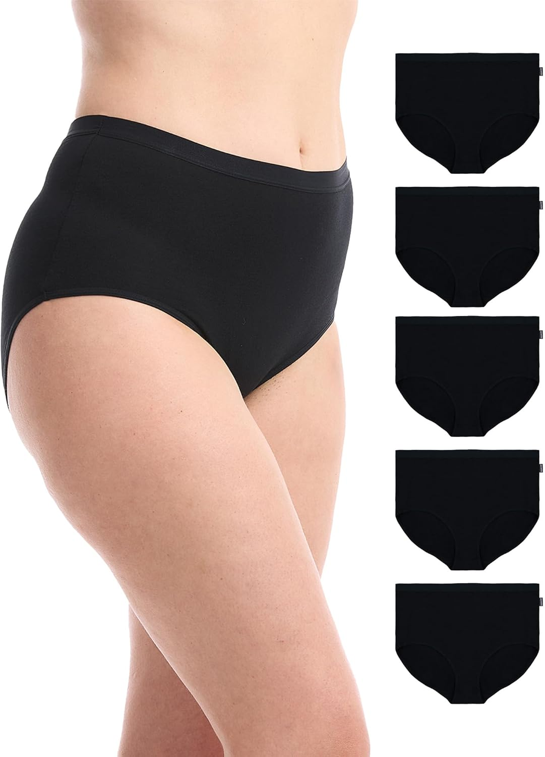 UNDERWORKS Womens 5 Pack Cotton/Elastane Full Briefs Womens Underwear, Cotton Stretch Fabric, Breathable, Comfortable for Everyday Wear, Value Pack, Underwear Women image number 1