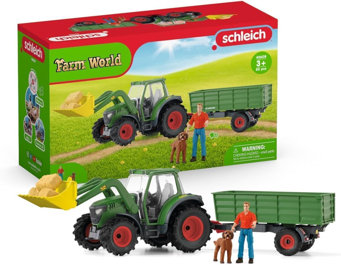 Schleich Farm World - 7 PC Green Tractor with Trailer Toy Playset with Farmer and Dog Figurine for Boys and Girls - Ranch Farming Figures - Farm Equipment Toys for Kids and Toddlers Ages 3+ image number 5