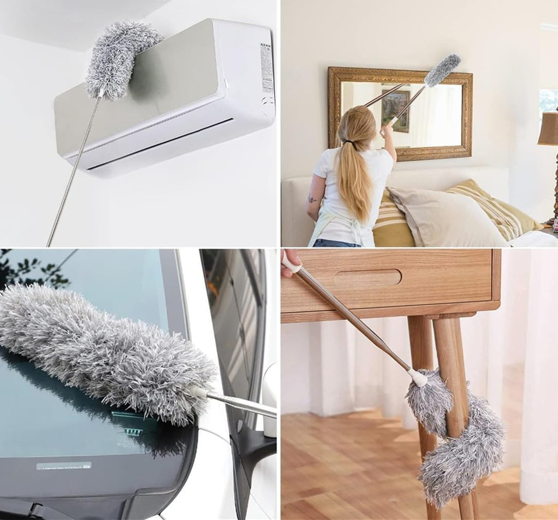 XXWZJH Microfiber Feather Duster,30-100 Inches Extra Long Cobweb Cleaner, Bendable Head, Non-Scratch, Washable for Ceiling, Fan,With Extendable Pole (Grey) image number 5