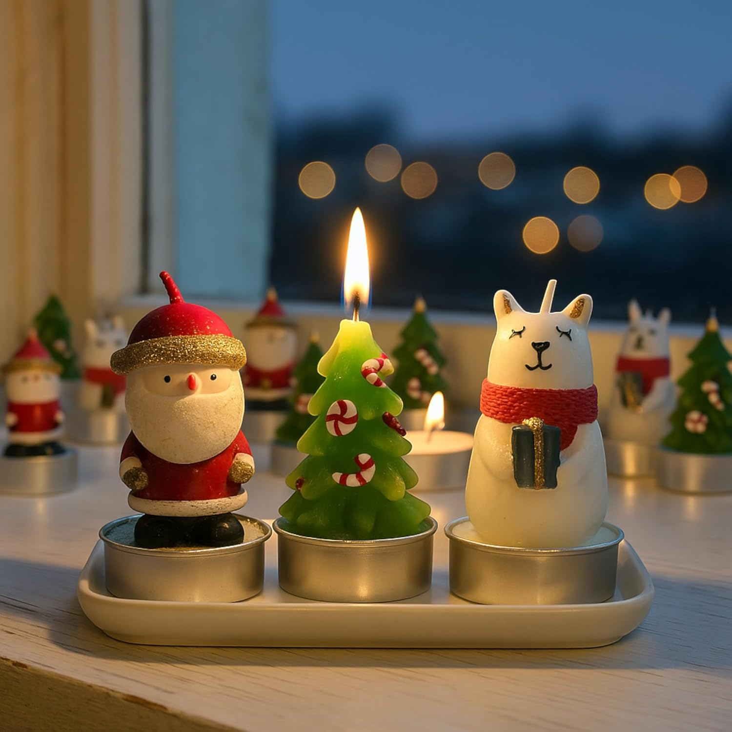 MIJOMA Christmas Tea Lights Set of 24 - Handmade Decorative Candles with Santa Claus Polar Bear Christmas Tree - Christmas Decoration Gift Idea with Long Burning Time image number 2
