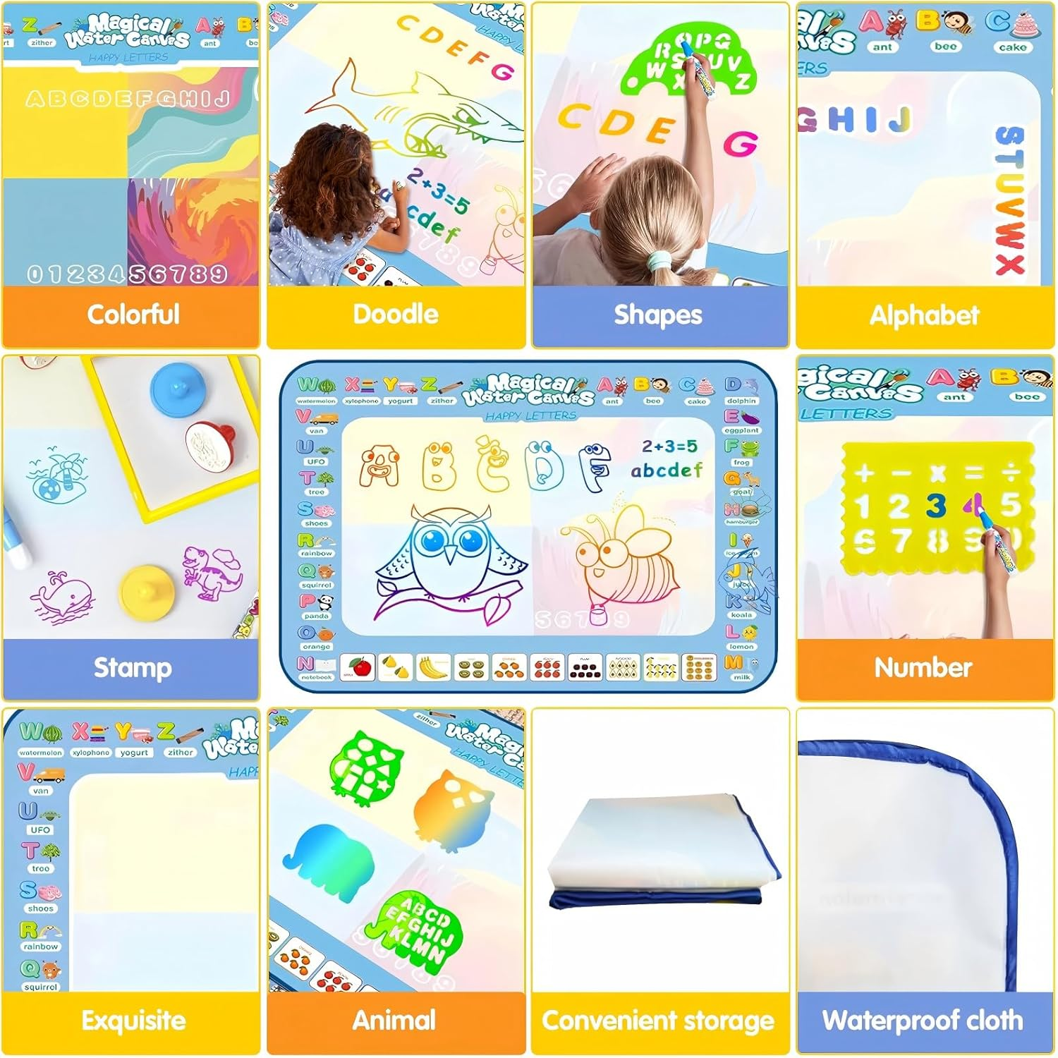 Water Doodle Mat 40 X 32 Inch Painting Doodle Kids Toys, Water Drawing Mat Fruit Alphabet, Large Magic Drawing Doodling Mat Educational Toys for 2 3 4 5 6 7 Toddler Boys Girls Christmas Birthday Gifts - Fruit Alphabet image number 4