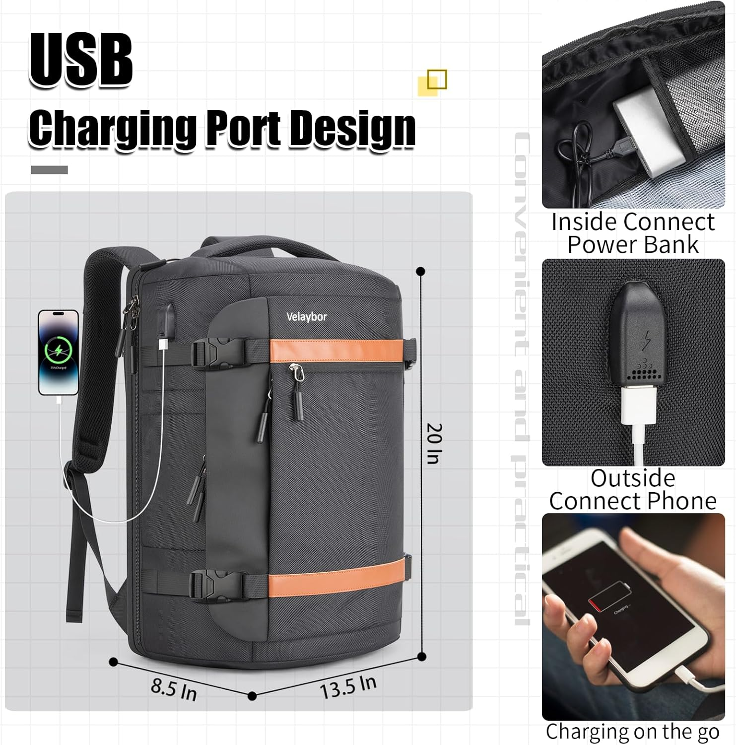 Velaybor 42L Travel Backpack with 4 Packing Cubes, TSA Friendly Flight Approved Carry-On Bag image number 1