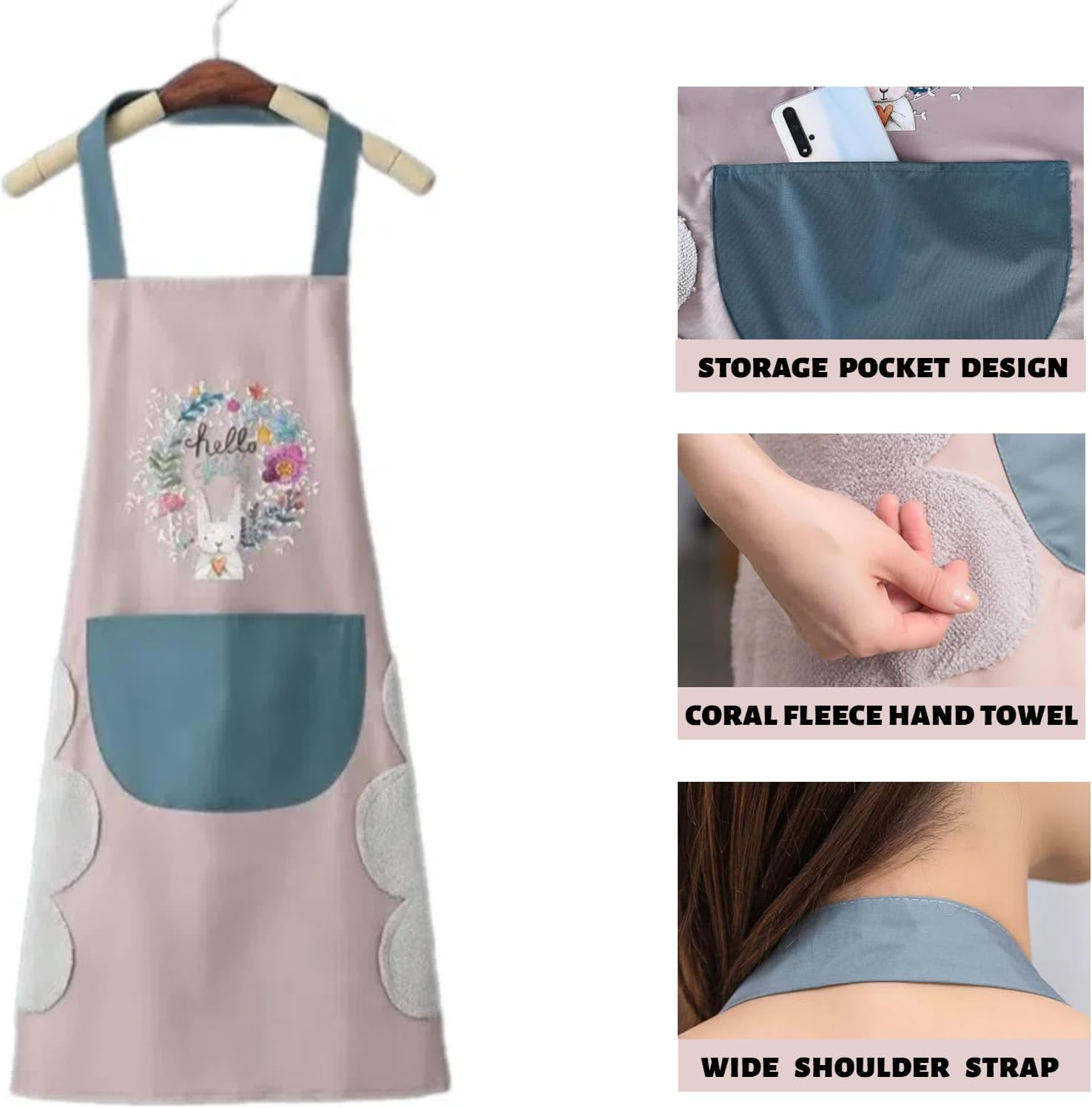 2Pcs Bib Aprons Waterproof and Oil-Proof with Pockets Can Wipe Hands Adjustable for Women Men Blue and Pink for Kitchen Cooking BBQ image number 2