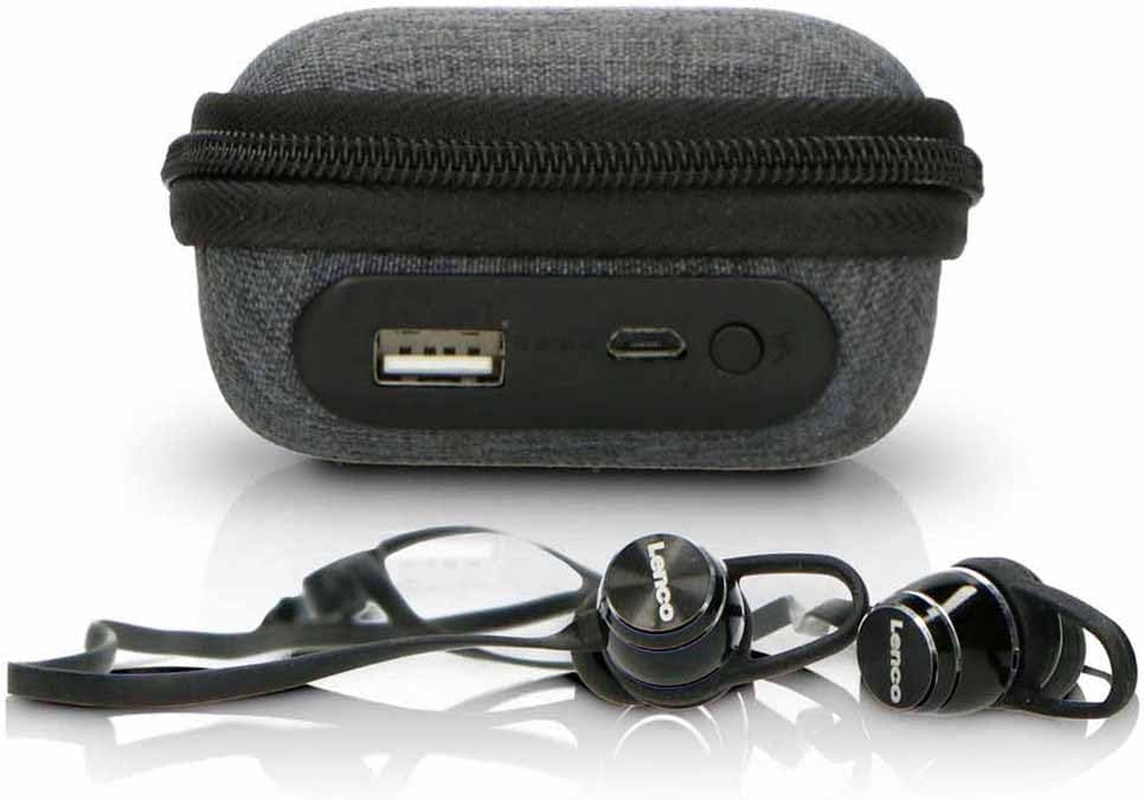 LENCO EPB-160 - Front Headset for Sports with HOUSING POWERBANK Included - SWEATPROOF Bluetooth Earbuds Including POWERBANK CASE - Black image number 3