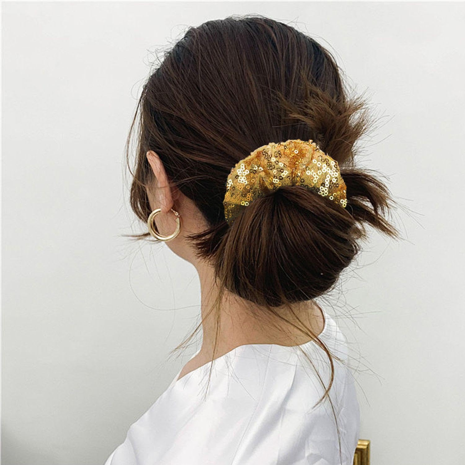 Pack of 2 Sequin Hair Bobbles, 2 Pieces Hair Bows with Sequins, Golden Hair Accessories for Girls, Shiny, Simple Headwear, Hair Accessories