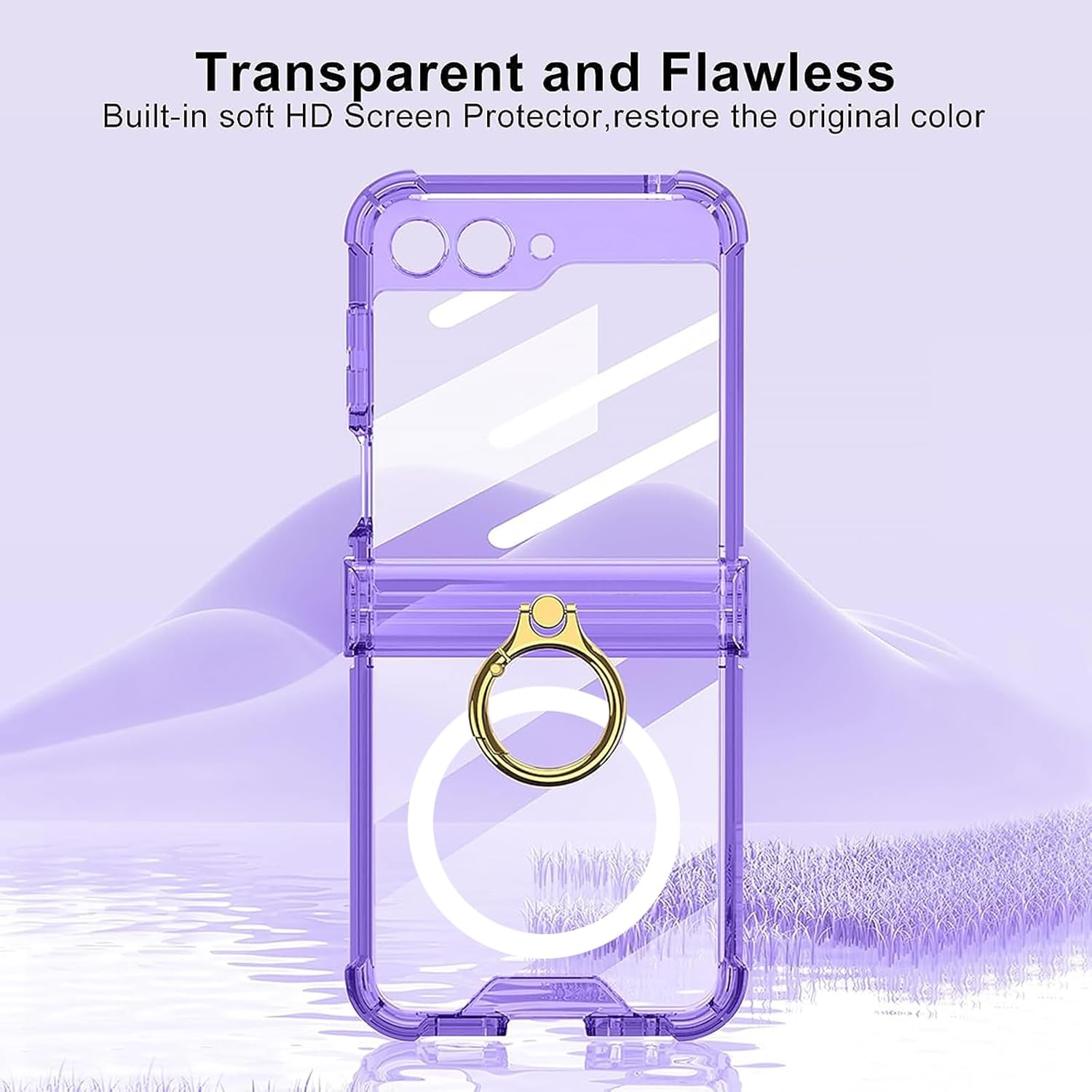 RUNGOS Magnetic Clear for Samsung Z Flip 7 Case Magsafe with Ring Stand [Hinge Protection] [360&deg; Rotatable Ring Holder] [Mil-Grade 4-Corner Airbag Reinforcement] Cover for Samsung Galaxy Z Flip 7 Case image number 6