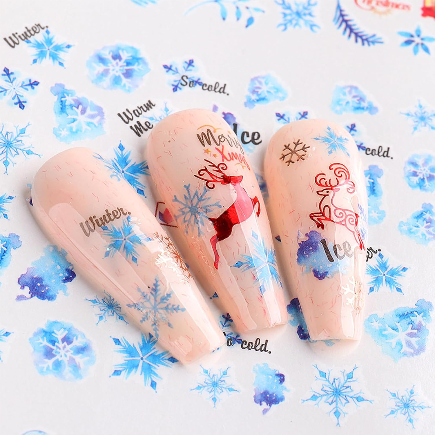 Itadaku 1 Sheet Christmas Nail Stickers, Snowflake, Santa, Elk, Transfer Decals for Winter Art, Xmas Nail Decorations for Women & Girls image number 2