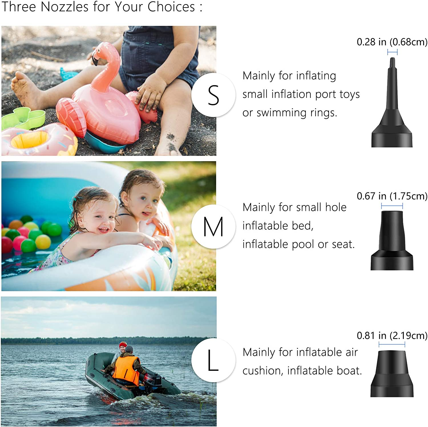 Air Pump Electric Portable Inflator for Inflatable Mattress Pool Boat Raft Swimming Ring Sofa Toy Kayak with 3 Nozzles image number 1