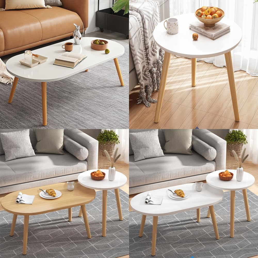 Fohouse Nesting Coffee Table Set of 2, Nesting Tables Set Coffee Tables End Tables Living Room Stacking Side Wooden Tables, Bedroom Apartment Modern Industrial Simple Nightstand (B)