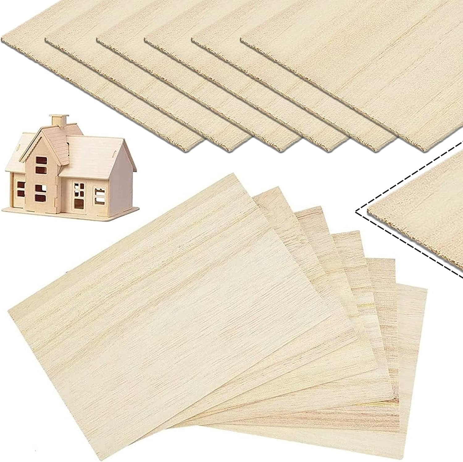 12 Pack Balsa Wood Sheets,200X100X1Mm Thin,Unfinished Plywood Square Light Craft Model Craft Wooden Plate for Airplane,Boat,Craft Model image number 6