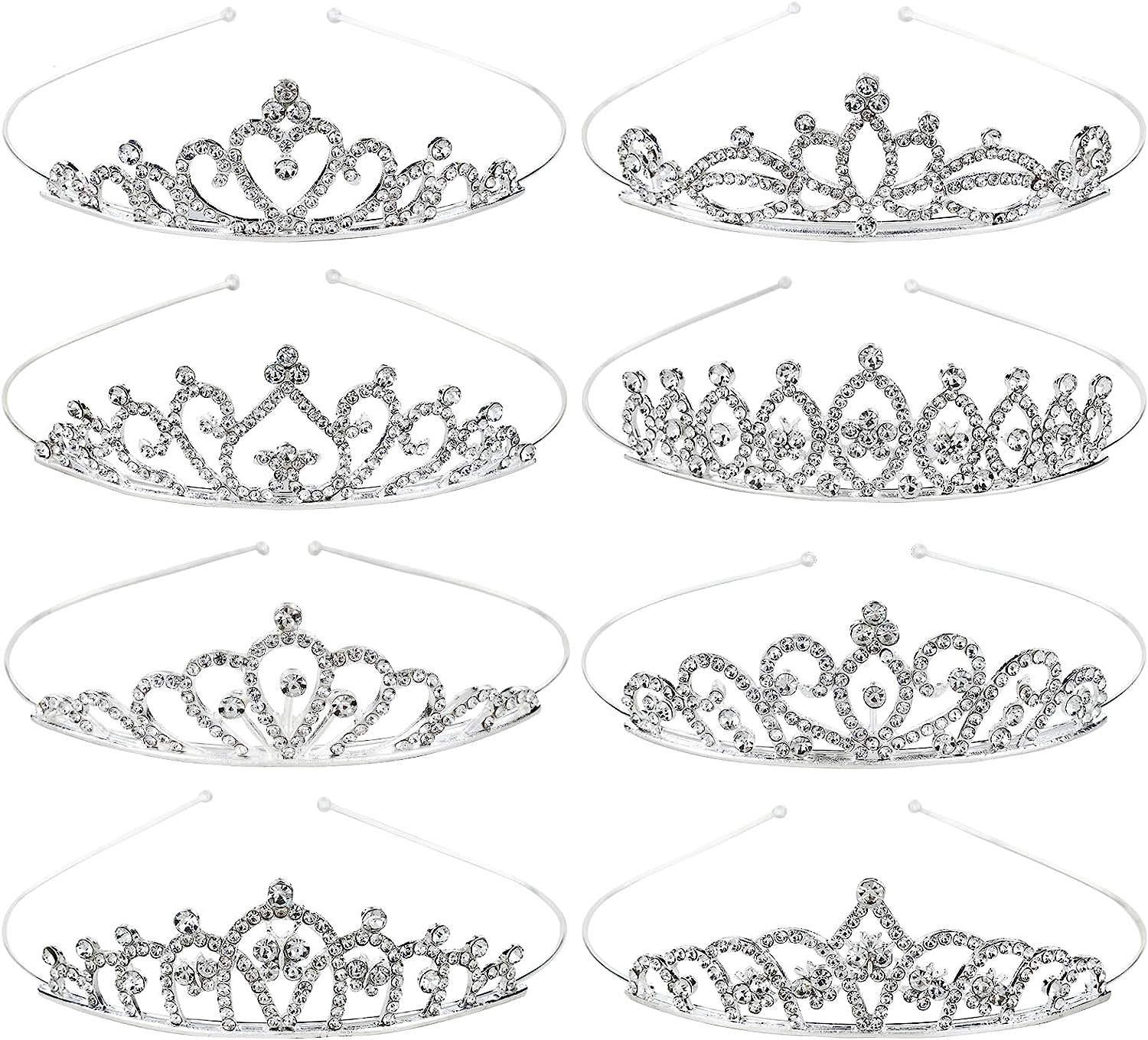 Cinaci 8 Pack Silver Metal Sparkly Glitter Rhinestone Crown Headbands Wedding Prom Birthday Party Princess Hair Tiaras Clasps Accessories for Kids Girls Teens Women Brides image number 4
