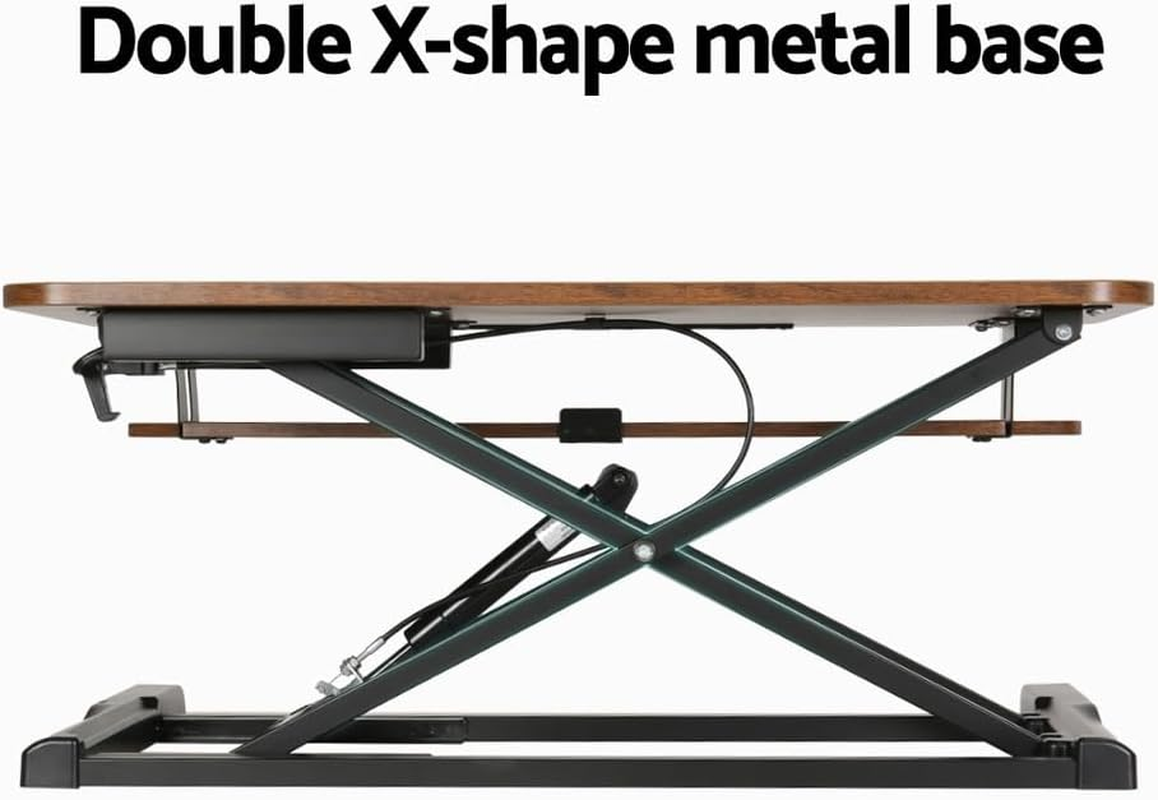 Artiss Desk Riser Laptop Standing Desk Height Adjustable Sit Stand Desks 80Cm Length Table for Office Study Computer Workstation Home Use Portable Monitor 2-Tier Design Brown image number 1