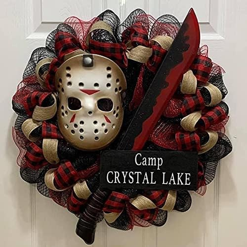 Halloween Horror Clown Face Cover Wreath, Reusable Horrible Face Cover Wreath Front Door Decoration Halloween Props Festival Party Decor for Home/1037 (Size : A) image number 5