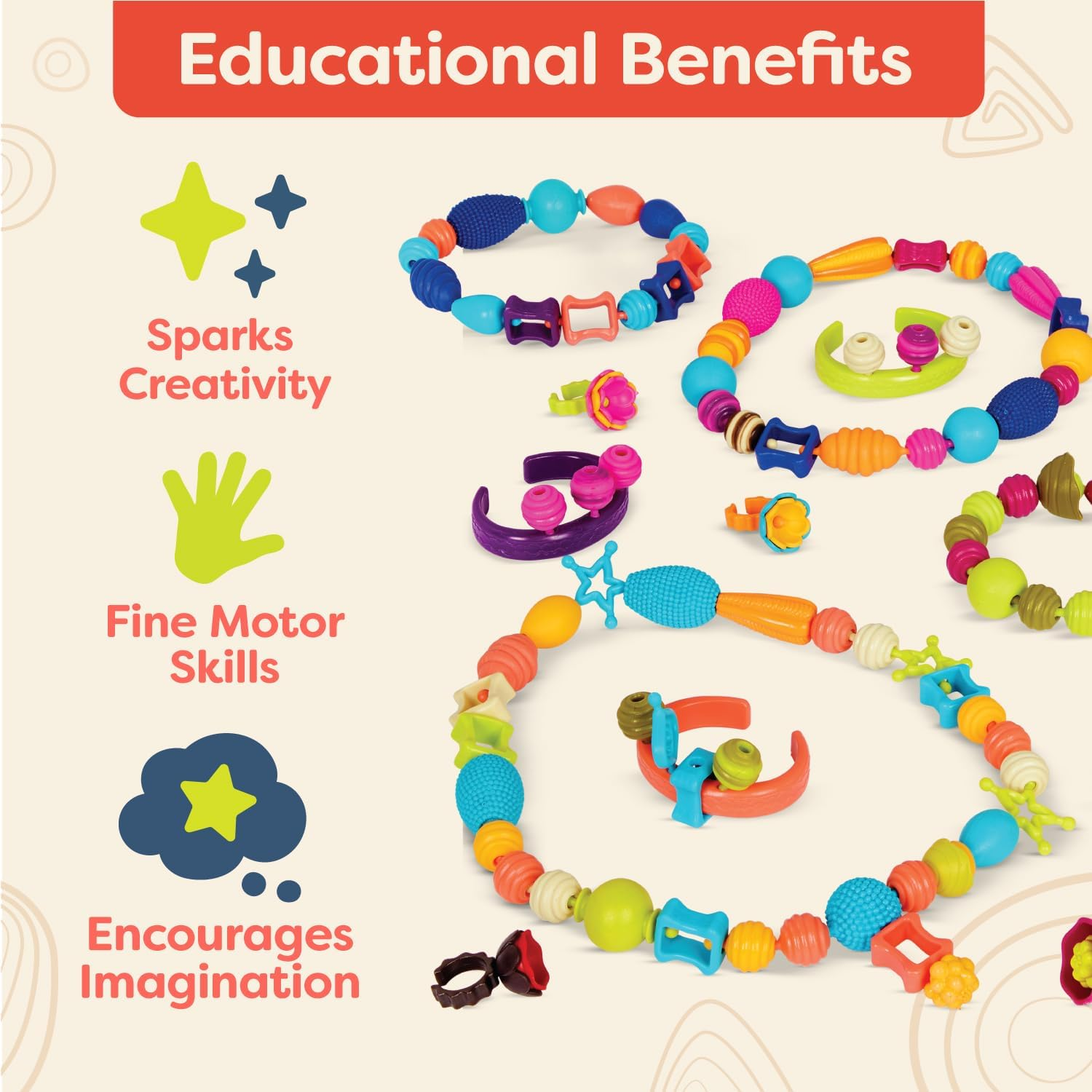 B. Toys &ndash; Pop Arty! 275 Pieces &ndash; Jewlery Making Kit &ndash; Creative Pop Snap Bead Set for Kids &ndash; DIY Craft Jewelry Making Kit &ndash; Necklaces, Rings, Bracelets &ndash; 4+ Years image number 6