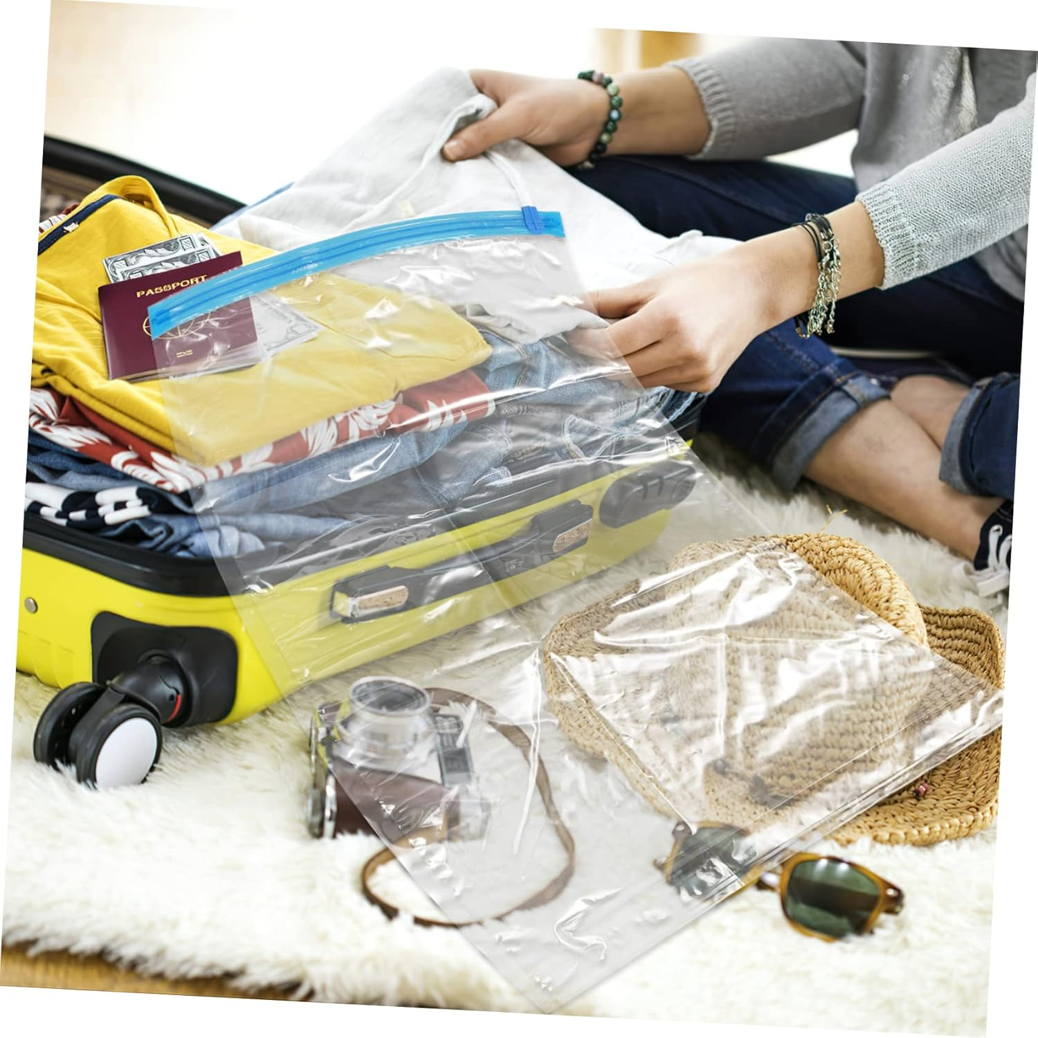 LABRIMP 10Pcs Hand Vacuum Bag Space Saver Vacuum Storage Bags for Luggage Organiser image number 6
