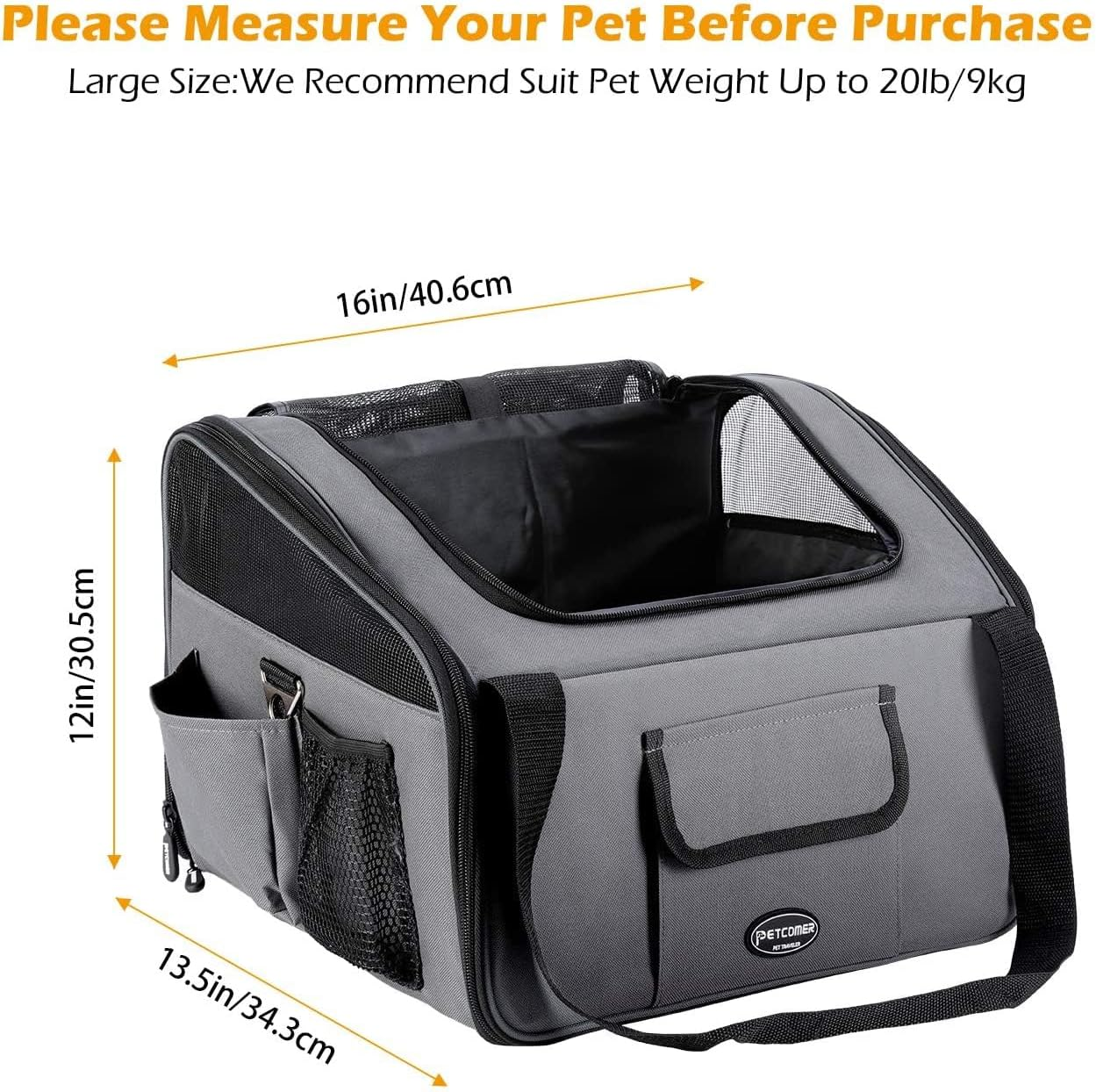Pet Carrier Dog Cat Car Booster Seat Portable Soft Cage Travel Bag Foldable (Grey) image number 2