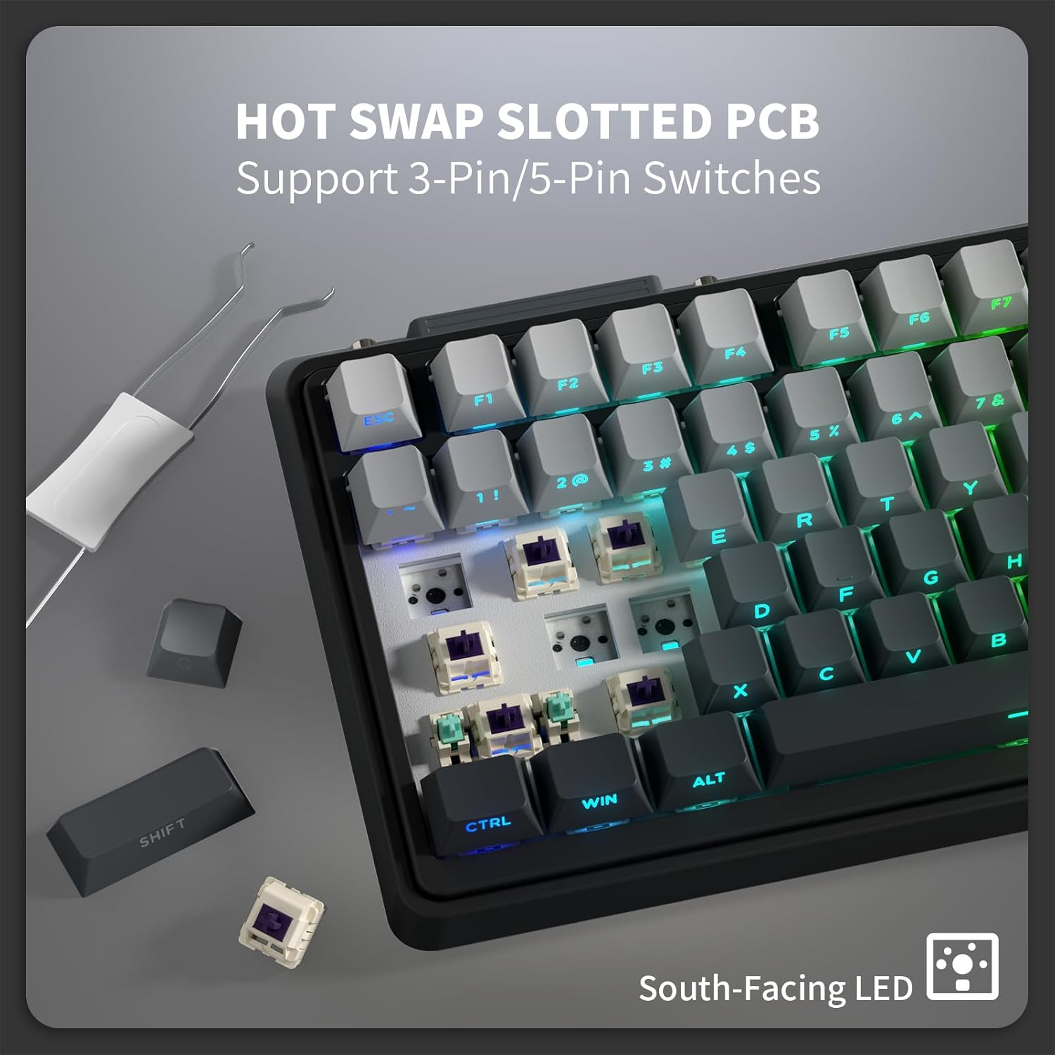 KZZI K75 Lite 75% Gasket Wireless Mechanical Keyboard, RGB Gaming Keyboard W/ 3-Mode Knob BT 5.0/2.4G/USB-C Wired, Hot Swappable, PBT Keycaps, 5-Layer Padding & Creamy Pre-Lubed Custom Linear Switches image number 1