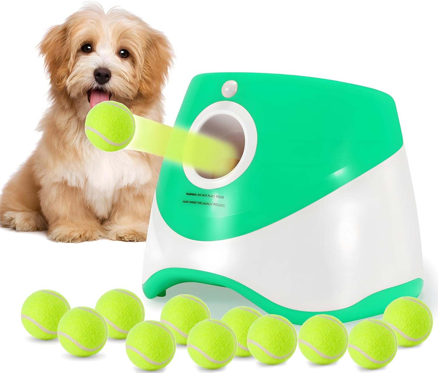 Dog Ball Thrower Launcher, Automatic Ball Launcher with 12 Mini Tennis Balls, 3 Adjustable Distance Settings, Interactive Dog Toys Tennis Ball Launcher for Indoor and Outdoor image number 4