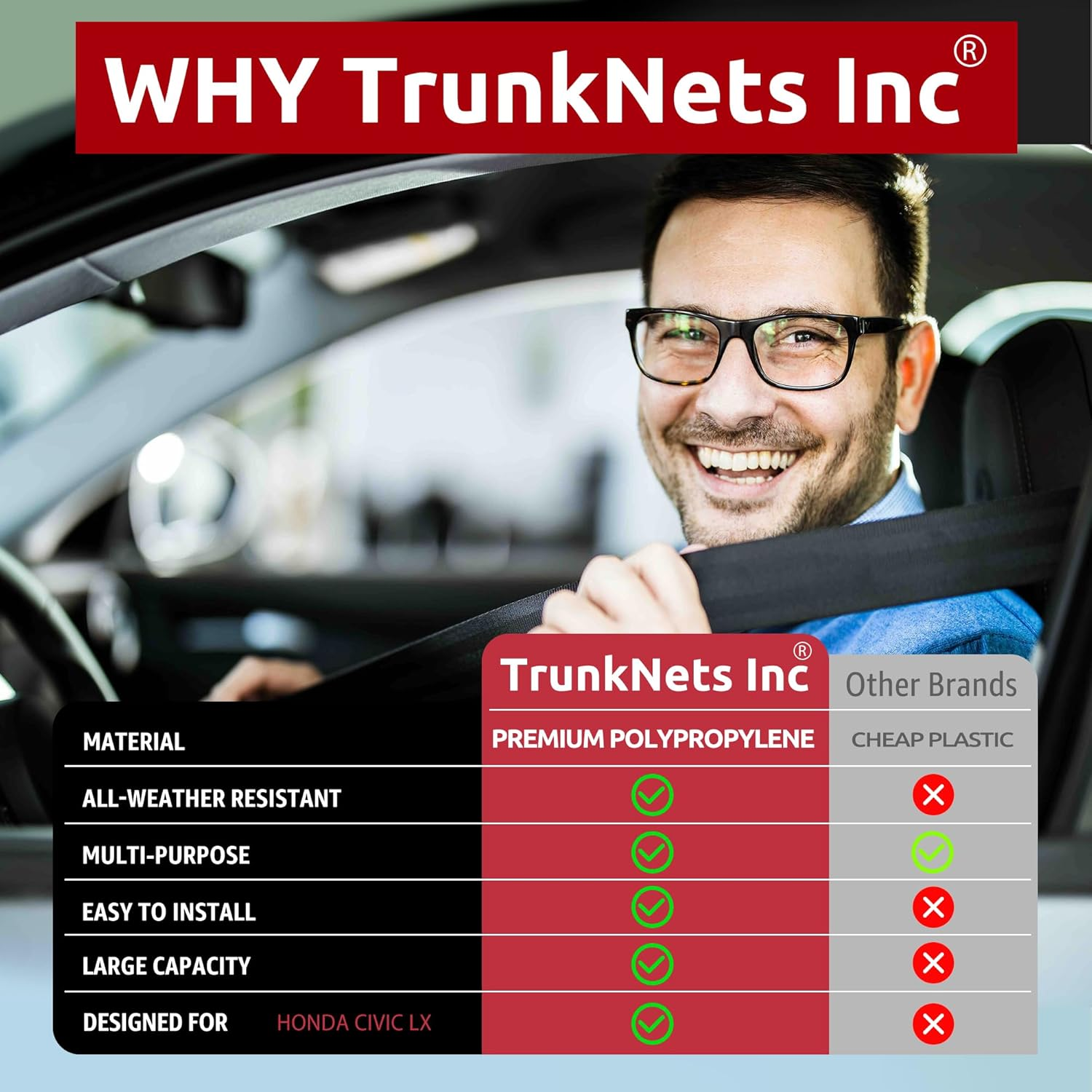 Floor Style Automotive Elastic Trunk Mesh Cargo Net for Honda Civic LX EX-L Touring 2022-2024 - Premium Trunk Organizer and Storage - Luggage Net for Hatchback - Car Organizer for Honda Civic