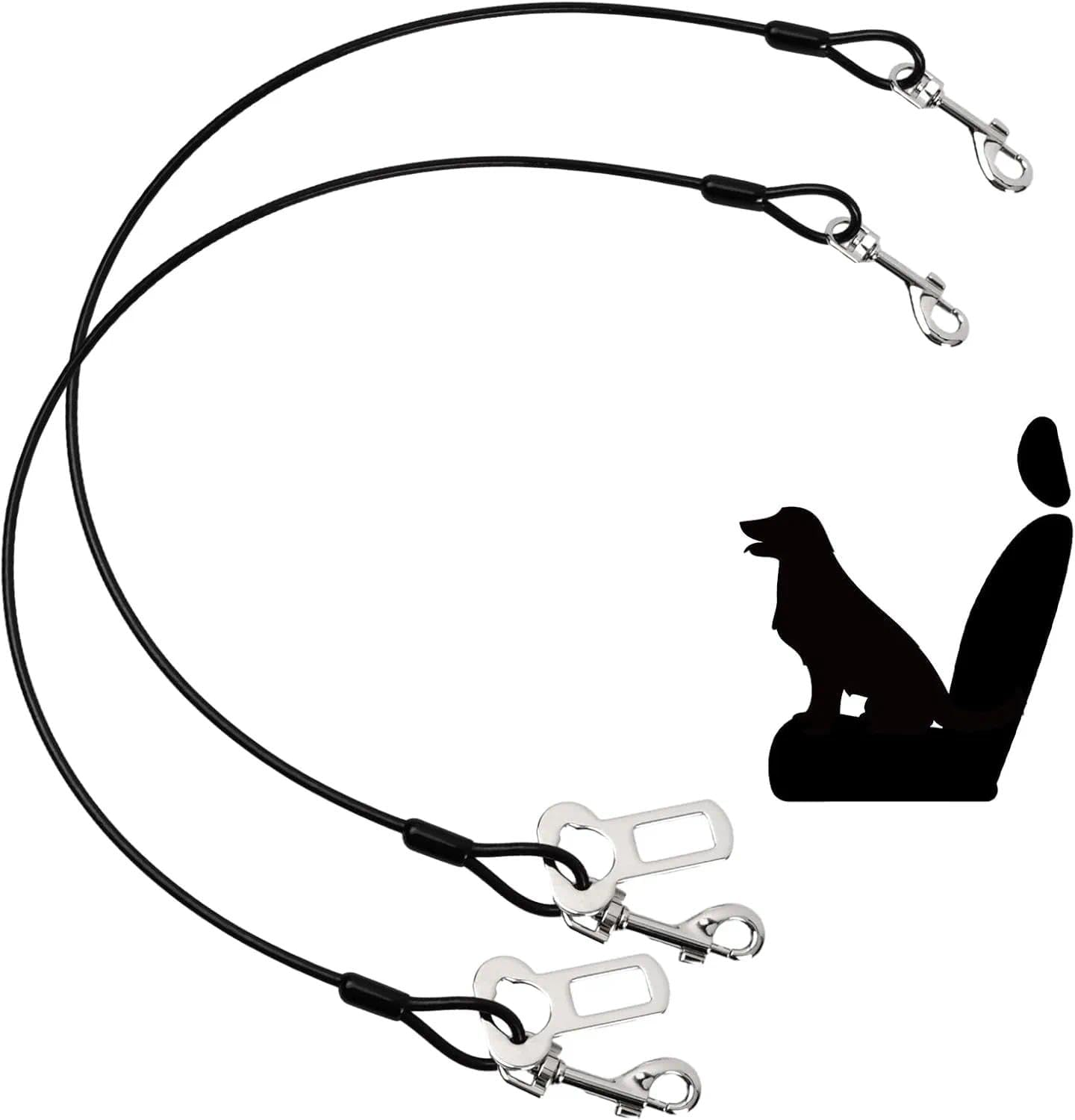 2 Pack Dog Chain Lead Cable Leash, Chew Proof Steel Rope Cable Dog Car Harness, Pet Vehicle Harness with Double Clips and Latch Attachment (60Cm) image number 6