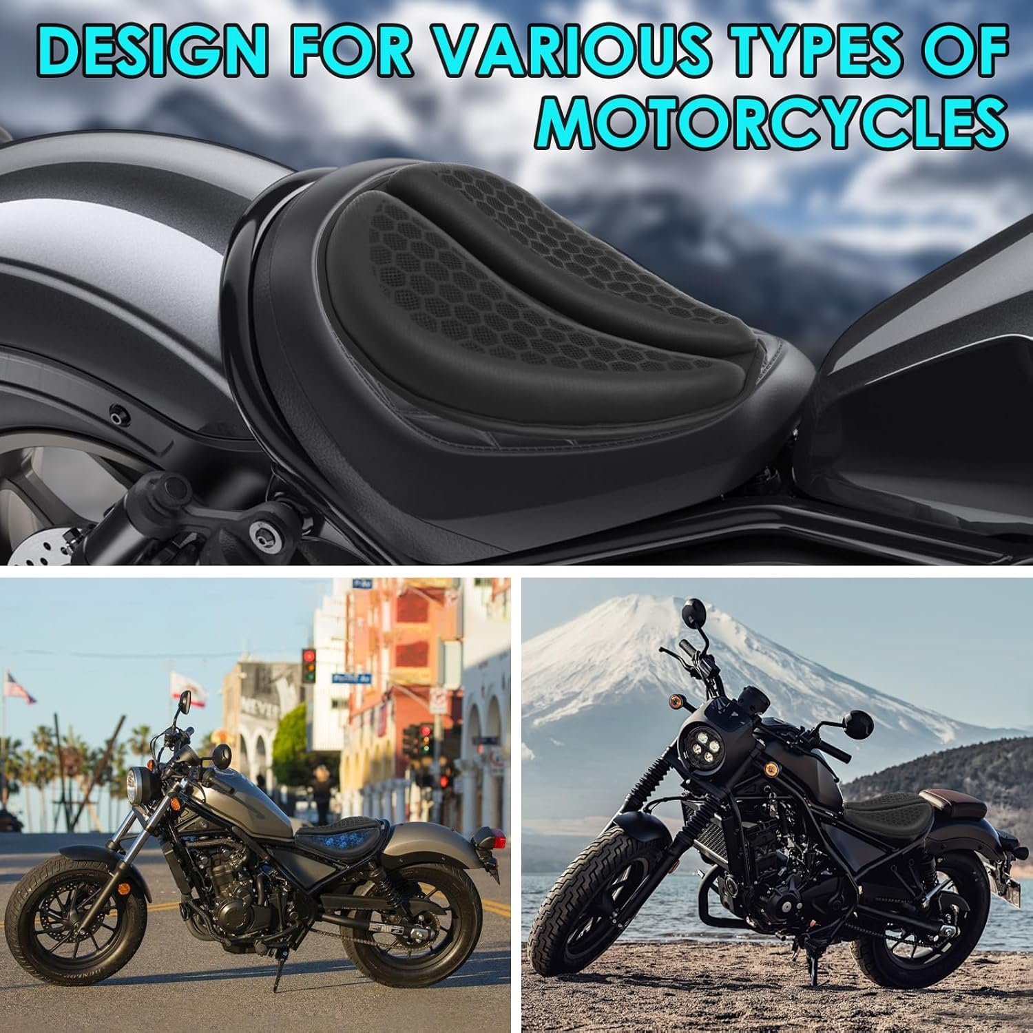 Motorcycle Gel Seat, Cushion Shock, Absorbing Breathable Motorcycle Gel Seat, 3D Honeycomb Structure, Pad Petal Shape Design, Stay Cool and Comfortable for Long Ride image number 2