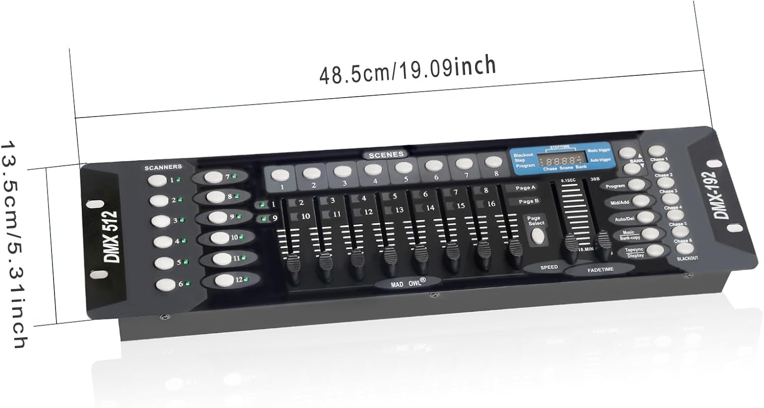 DMX512 Light Controller, 192 Channel DMX Board with 2M/6.6 Ft DMX Cable, DJ Stage Lighting Console image number 3