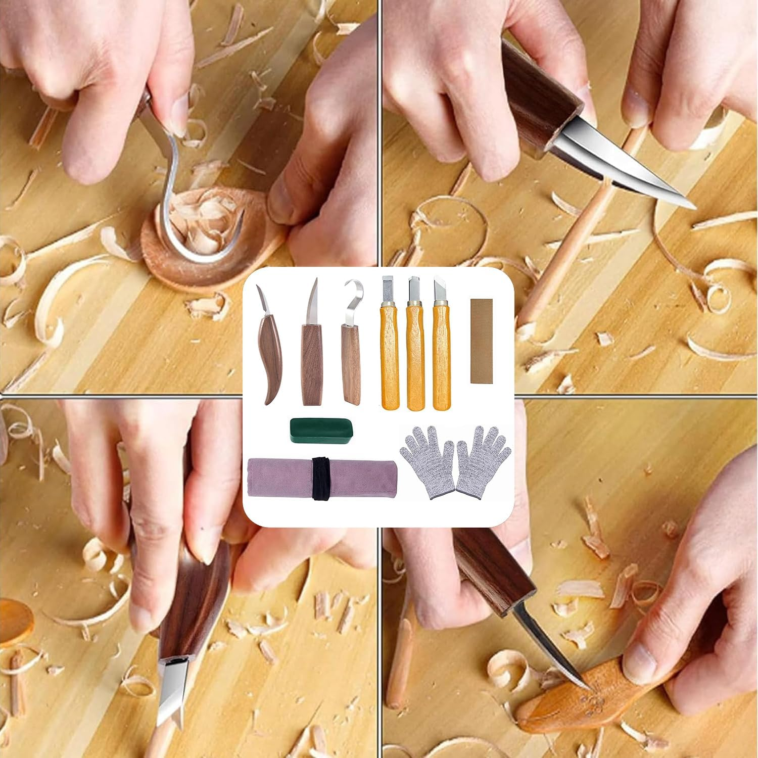 Taicols Wood Carving Knife Set, Wood Carving Whittling Knife Kit, Wood Carving Tools Set Diy Carving Knife Set Wood Carving Knife Set Chip Carving Knife Kit Cut Resistant Gloves Carving Hook Knife image number 1