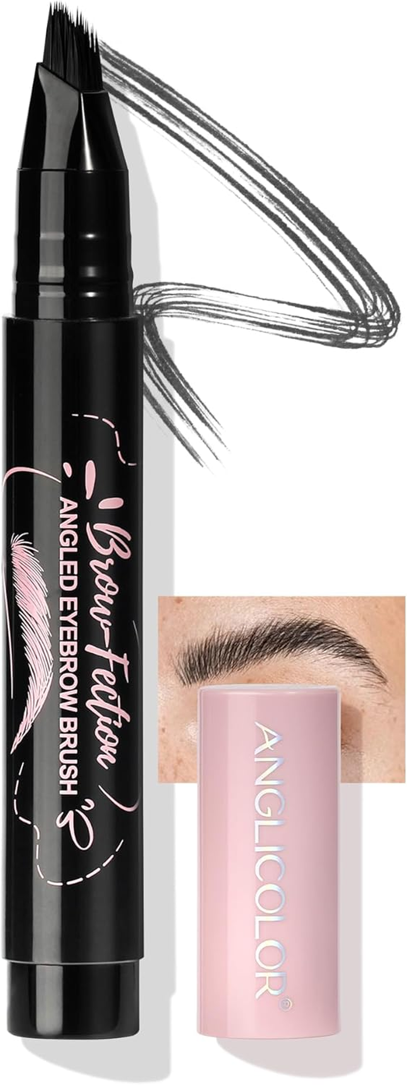 Anglicolor Eyebrow Pen Easy to Use, Angled Square Brush Quick Drying, Natural, Hair-Like Strokes, 24Hrs Long-Lasting, Waterproof, Smudge-Proof, Multiple Uses (01Brown)