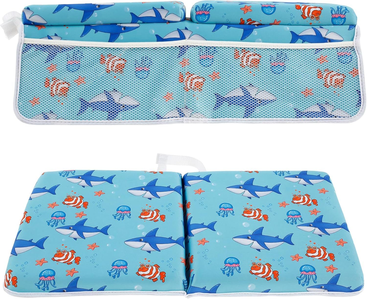 2Pcs Bath Kneeler and Elbow Rest Pad Set with 4 Organizer Pockets, Bathtub Kneeler Pad, Comfortable Non-Slip Kneeling Mat Cushion for Toddler Bathroom