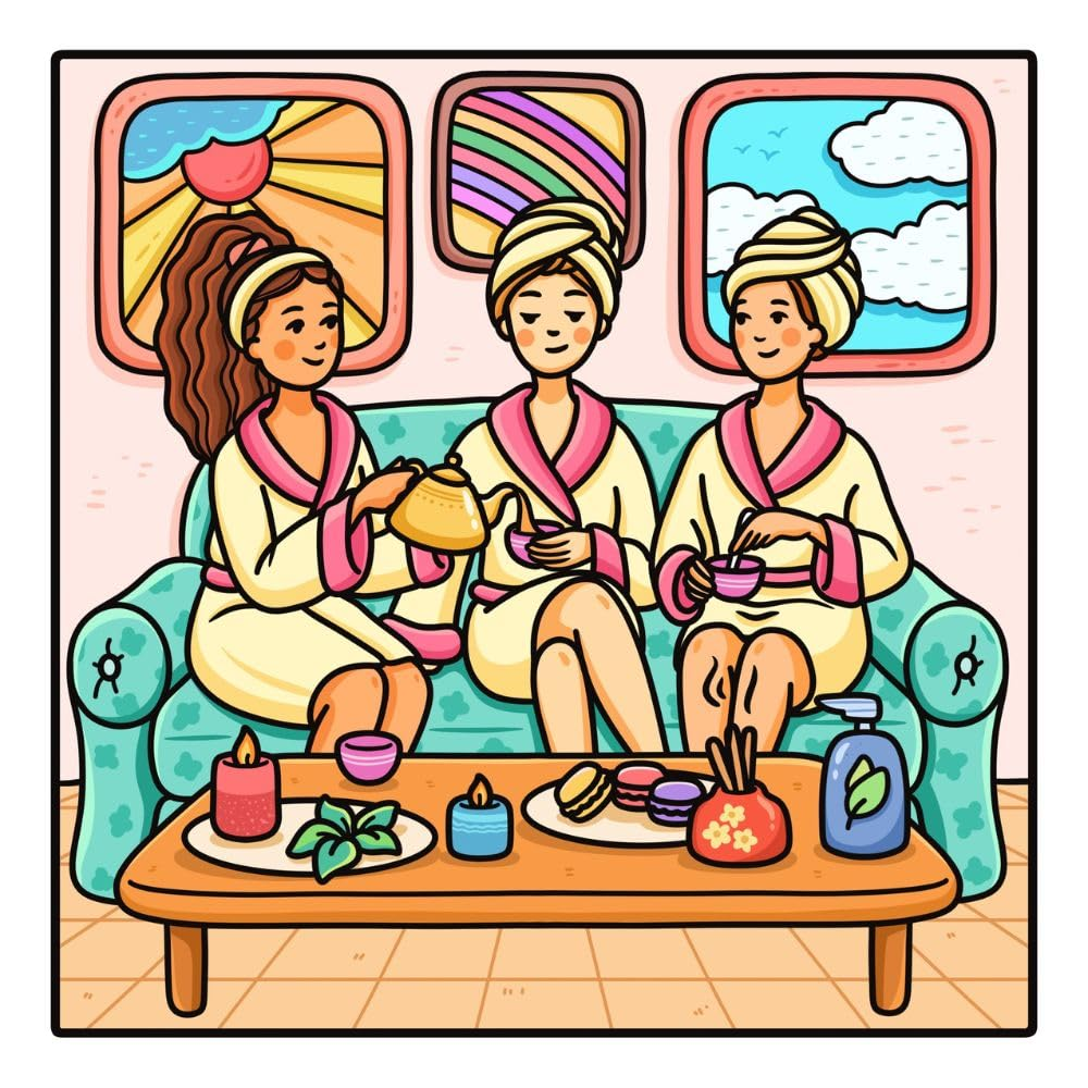 Bestie Moments: Coloring Book for Adults and Teens Featuring Cute & Girly Scenes for Relaxation image number 3