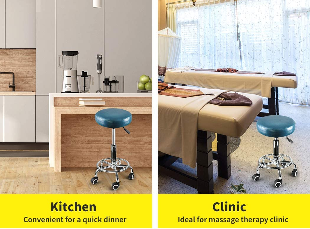 LEVEDE round 360&deg; Swivel Salon Stool, PU Leather 50-65Cm Height Adjustable Barber Stools, Rolling Chair for Home, Office, Spa, Lab (Teal) image number 4