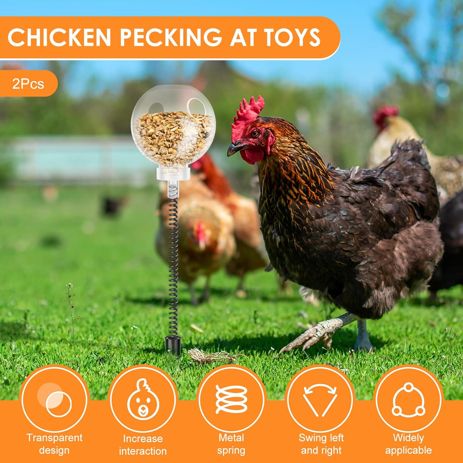 Awobepl 2 Pack Peck Toy Lightweight Chicken Treat Dispenser Interactive Chicken Slow Feeder Toy for Hens Ducks Large Birds Parrots image number 4