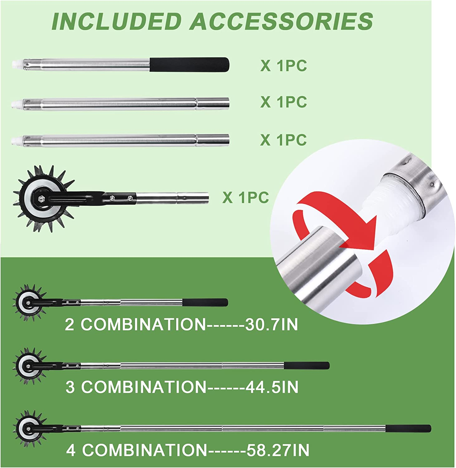 Wheel Rotary Edger, Rotary Shear, Sidewalk Manual Lawn Edger, Strong 3 Sections Stainless Steel Handle with Cushion Grip, 58.3-Inch image number 5