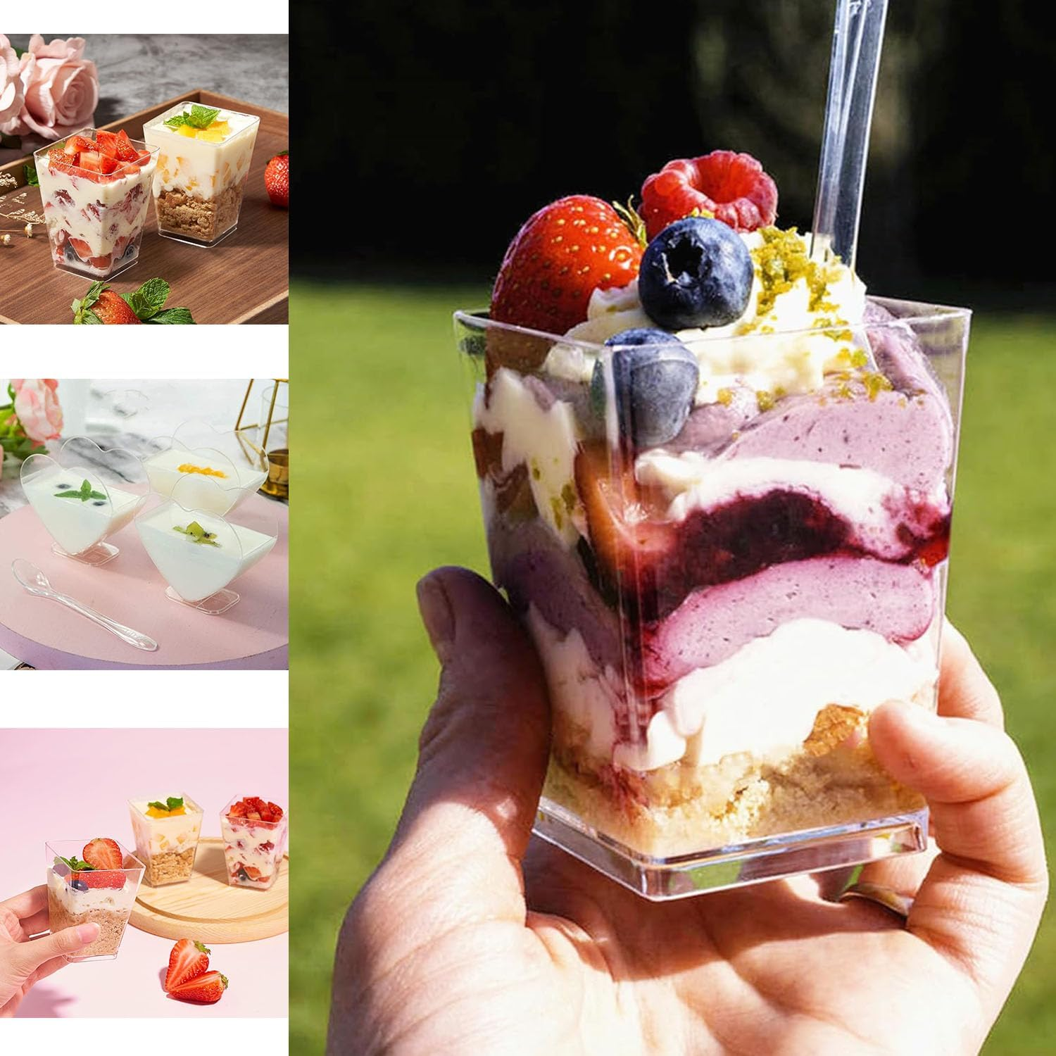 Paifeancodill Mini Dessert Cups with Spoons, 50 Pcs Reusable Clear Dessert Cups, Clear Dessert Shooter Cups, Plastic Parfait Appetizer Cup Dessert Pots Serving Cups for Food Mousse Pudding (Heart) image number 1